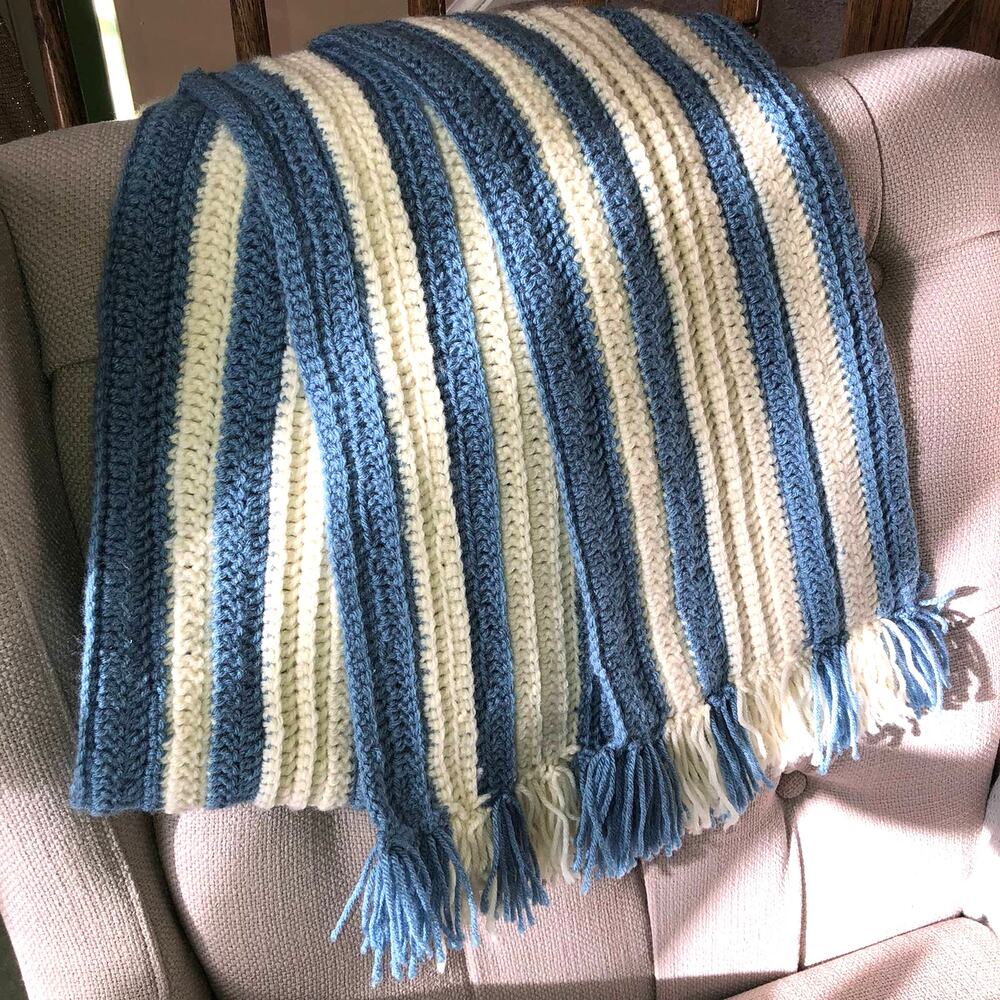 NWOT Handmade Crocheted Striped Fringe Scarf